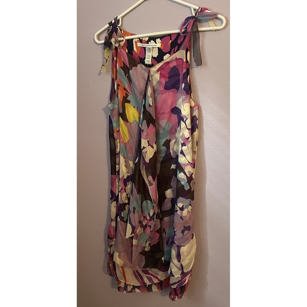 Diane Von Furstenberg Colorful Silk Chiffon Tie Straps Dress Artsy Beachy Sz 8